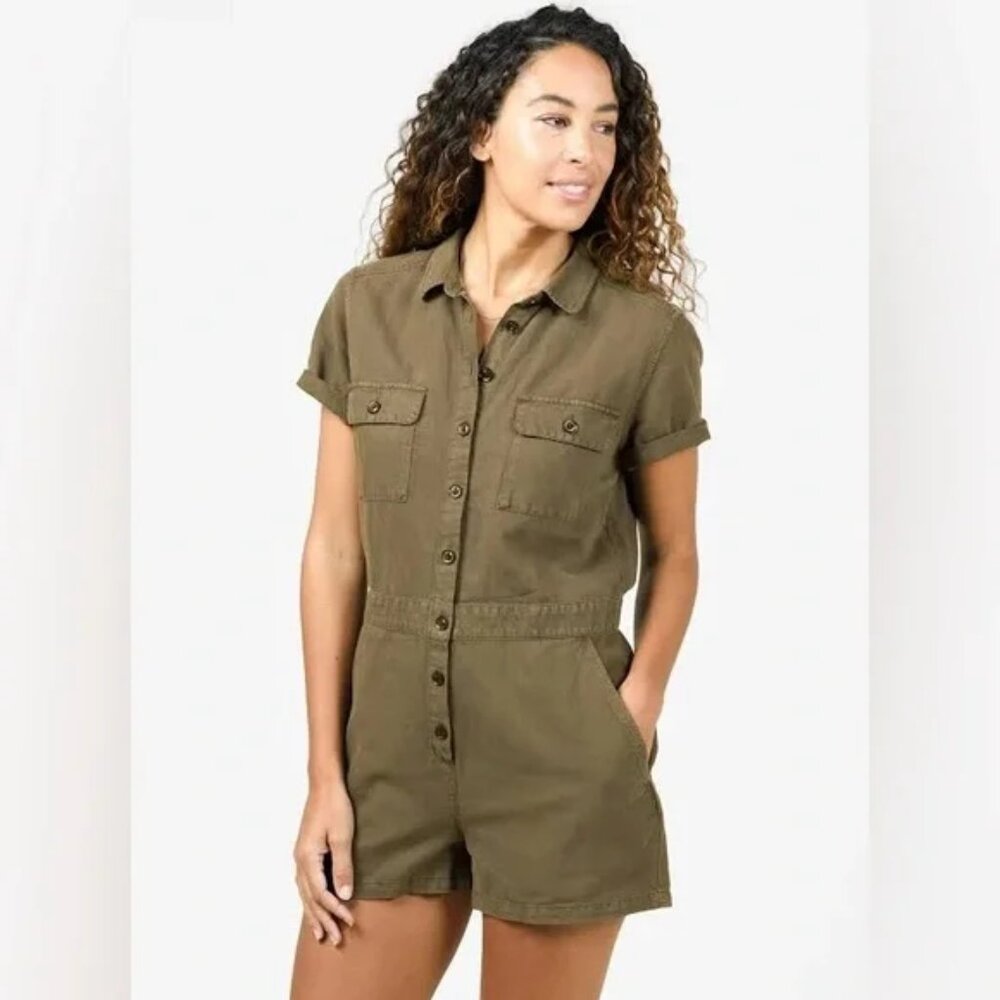 Outerknown Olive Green Romper Women's Size Small Utility Style Linen Blend
